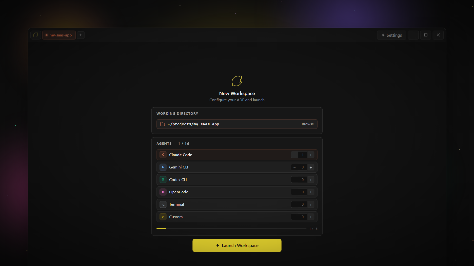 Workspace tabs with agents